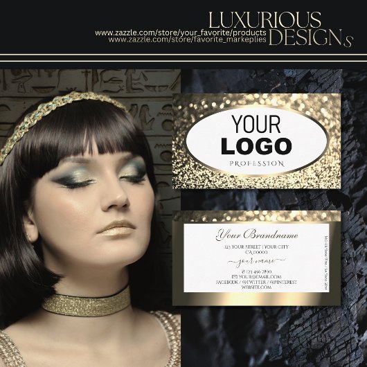 Exquisite Gold Sparkling Glitzer White Add Logo Visitenkarte