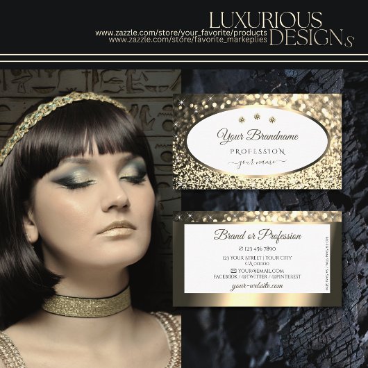 Exquisite Gold Sparkling Glitzer White mit Juwelen Visitenkarte