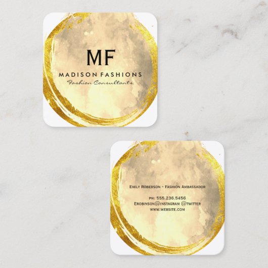 Exquisite Goldbrushfarbe mit Monogramm Quadratische Visitenkarte (Vorne/Hinten)