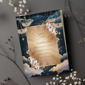 Exquisite Golden Chandelier Bloral Wedding RSVP Karte