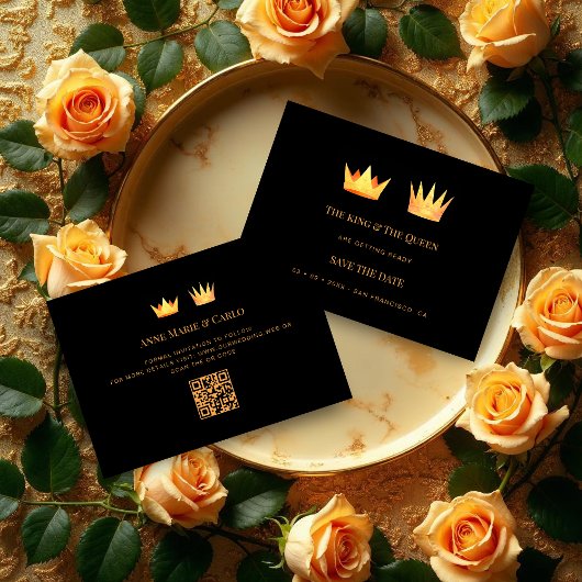 Exquisite Golden Effect Queen & King Royal Crowns Save The Date