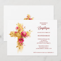 Exquisite Golden Glitter Floral Cross Baptism
