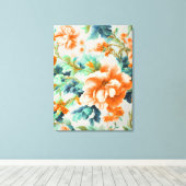 Exquisite Goldene Blume und blaue, grüne Blätter Leinwanddruck (Insitu (Holzboden))