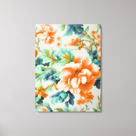 Exquisite Goldene Blume und blaue, grüne Blätter Leinwanddruck