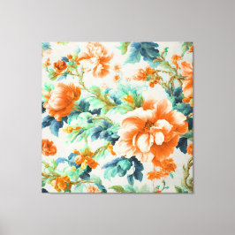 Exquisite Goldene Blume und blaue, grüne Blätter Leinwanddruck