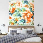 Exquisite Goldene Blume und blaue, grüne Blätter Leinwanddruck (Insitu (Schlafzimmer))