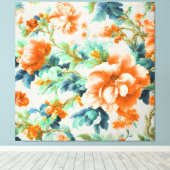 Exquisite Goldene Blume und blaue, grüne Blätter Leinwanddruck (Insitu (Holzboden))