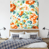 Exquisite Goldene Blume und blaue, grüne Blätter Leinwanddruck (Insitu (Schlafzimmer))