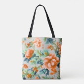 Exquisite Goldene Blume und blaue, grüne Blätter Tasche (Rückseite)