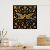 Exquisite Goldene Drachenfliege mit floraler Kunst Poster (Küche)