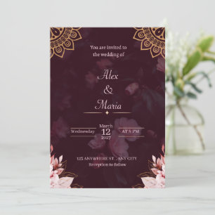 Exquisite Goldene Mandala & Moody Florale Hochzeit Einladung