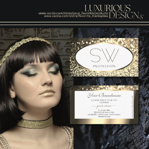 Exquisite Goldglatter Glitzer Weißes Monogramm Visitenkarte