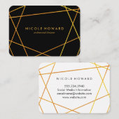 Exquisite Goldlinien Schwarz-weiß Visitenkarte (Vorne/Hinten)