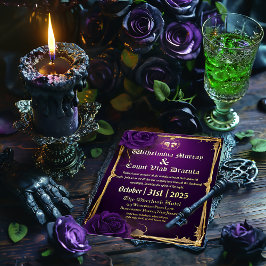 Exquisite Gothic Lila & Gold Skull and Bones Folieneinladung