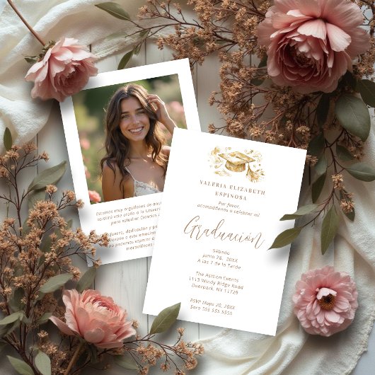 Exquisite Graduate Cap in Beige Tones Graduation Einladung