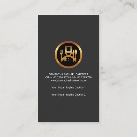 Exquisite Gray Tuxedo Anzug Waiter Gold Cutlery Visitenkarte (Rückseite)