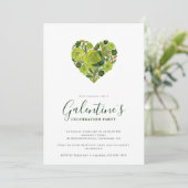 Exquisite Green Floral Heart Galentine's Day Einladung (Stehend Vorderseite)