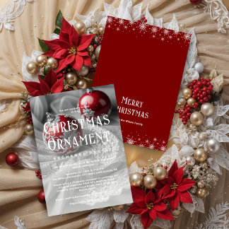 Exquisite Grey Shades & Red Christmas Ornament  Einladung