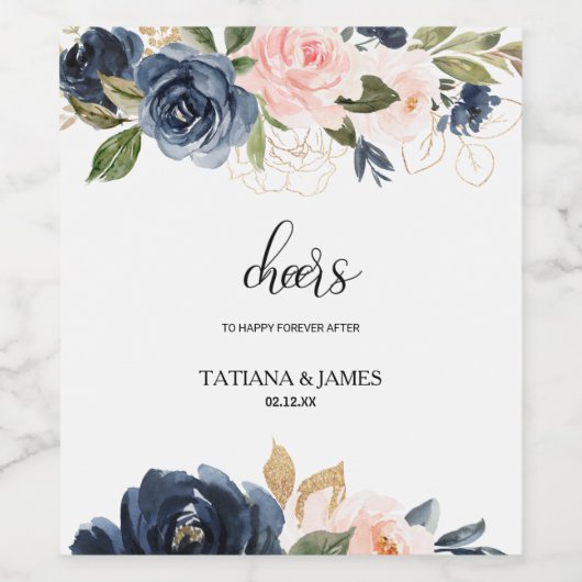 Exquisite Herbstflorale Hochzeitsmarken Weinetikett (Einzelnes Label)