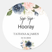 Exquisite Herbstflorale Sip Hooray Hochzeit Runder Aufkleber (Vorderseite)