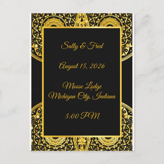 Exquisite High Resolution, Black And Gold Wedding Postkarte (Vorderseite)