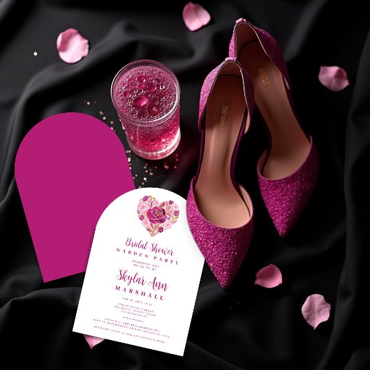 Exquisite Hot Pink Golden Heart Bridal Shower Einladung