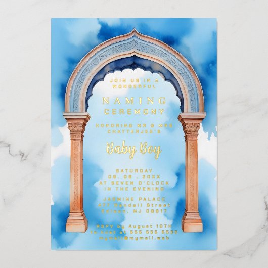 Exquisite Indian Architecture Arch Naming Ceremony Folieneinladung (Vorderseite)