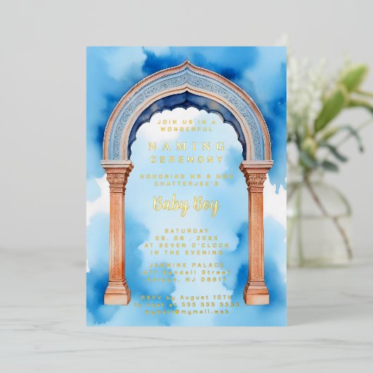 Exquisite Indian Architecture Arch Naming Ceremony Folieneinladung (Stehend vorne)
