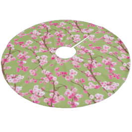 Exquisite Kirschblüten Florals auf Chartreuse Fleece Weihnachtsbaumdecke