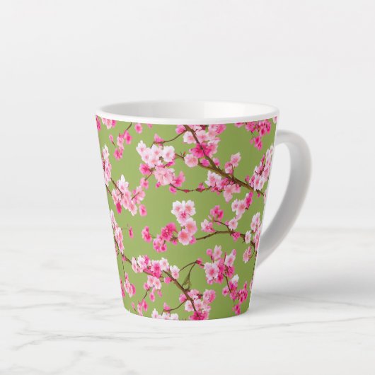 Exquisite Kirschblüten Florals auf Chartreuse Milchtasse (Rechte Ecke)