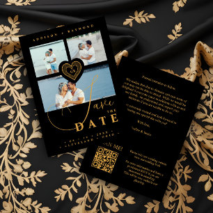 Exquisite Lace Gold & Black 3 Multi-Fotos Save The Date
