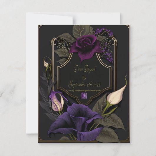 Exquisite Lila und schwarz-gotische Hochzeit RSVP (Rückseite)