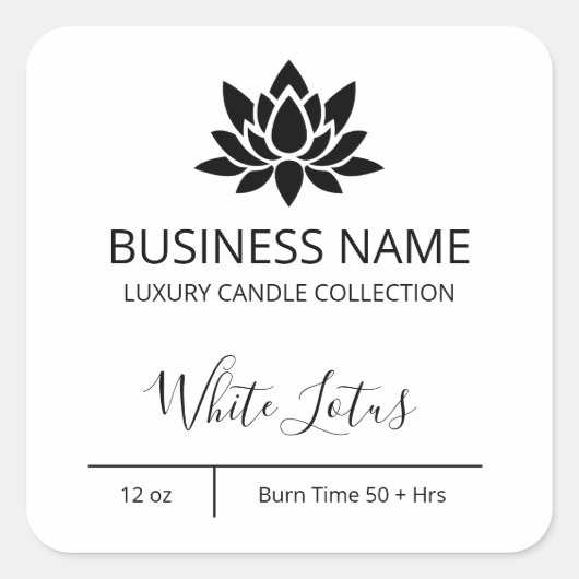 Exquisite Lotus White Candle Labels Quadratischer Aufkleber (Vorderseite)