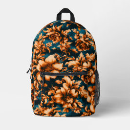Exquisite luxuriöse Golden Blume, Blätter auf Blue Bedruckter Rucksack