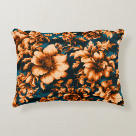 Exquisite luxuriöse Golden Blume, Blätter auf Blue Dekokissen