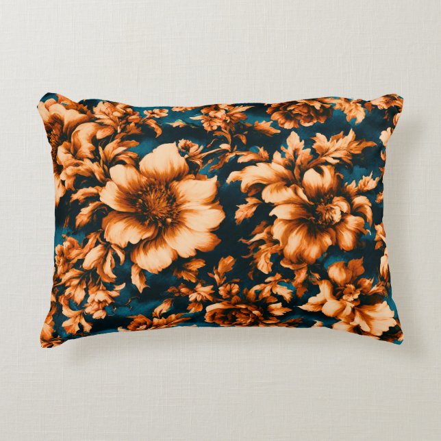 Exquisite luxuriöse Golden Blume, Blätter auf Blue Dekokissen (Vorderseite)
