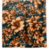 Exquisite luxuriöse Golden Blume, Blätter auf Blue Duschvorhang (Vorderseite)