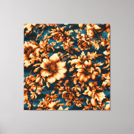 Exquisite luxuriöse Golden Blume, Blätter auf Blue Leinwanddruck