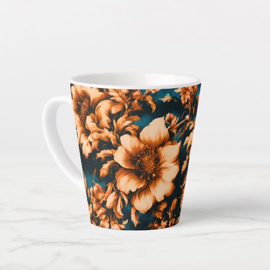 Exquisite luxuriöse Golden Blume, Blätter auf Blue Milchtasse (Linke Ecke)