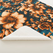 Exquisite luxuriöse Golden Blume, Blätter auf Blue Sherpadecke (3/4)