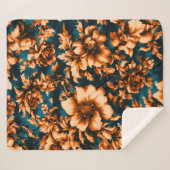 Exquisite luxuriöse Golden Blume, Blätter auf Blue Sherpadecke (Vorderseite (Horizontal))