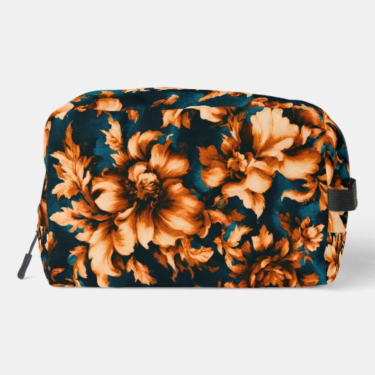 Exquisite luxuriöse Golden Blume, Blätter auf Blue Waschbeutel (Rückseite)