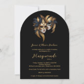 Exquisite Masquerade Masks Gold Effect Accents Einladung (Vorderseite)