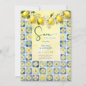 Exquisite Mediterranean Tiles Floral Lemons Photo Save The Date (Vorderseite)