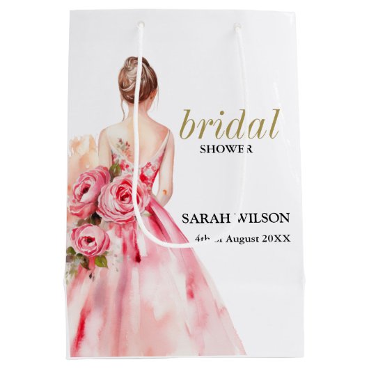 Exquisite Minimal Watercolor Hochzeitssemble Braut Mittlere Geschenktüte (Rückseite)