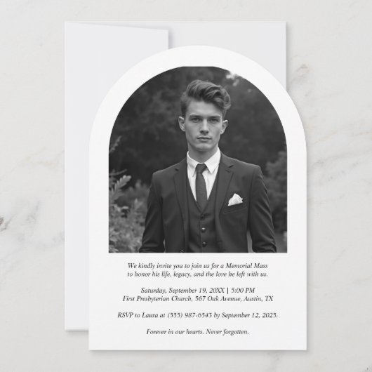 Exquisite Minimalist Black White Botanical Funeral Einladung (Rückseite)