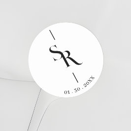 Exquisite Minimalist Black & White Initials Runder Aufkleber
