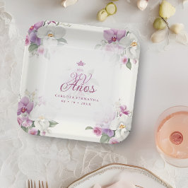 Exquisite Mis XV Años Spanish Floral Orchid Posies Pappteller