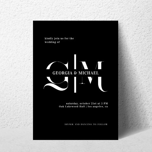Exquisite Monogram Minimalistisch Black Wedding Einladung