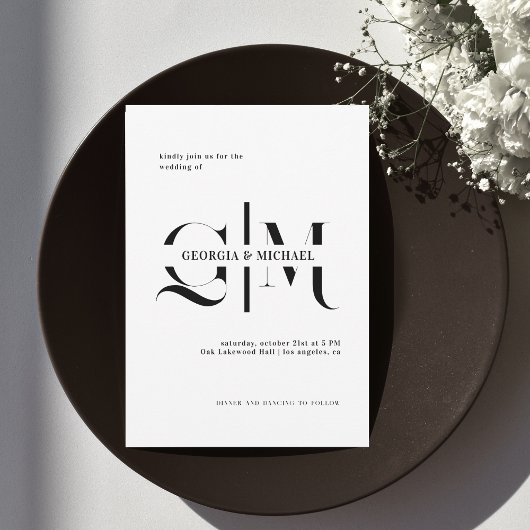 Exquisite Monogram Minimalistisch White Wedding Einladung